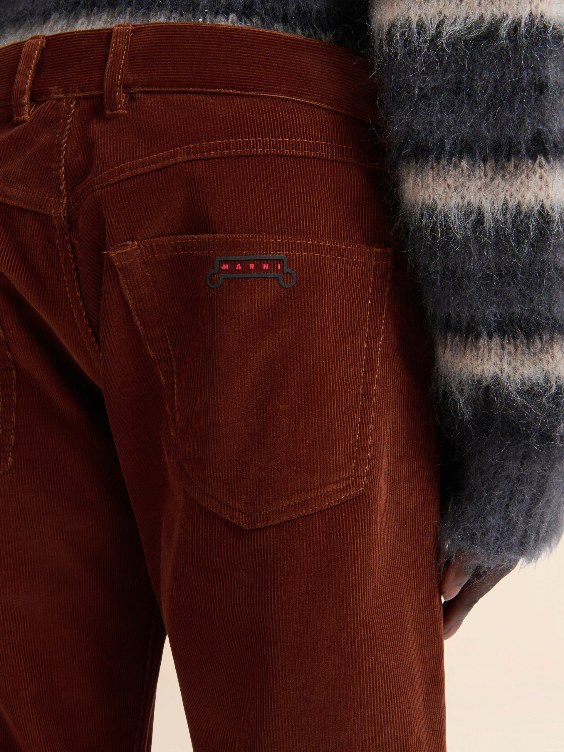 Brown corduroy trousers with Trunkaroo logo | Marni