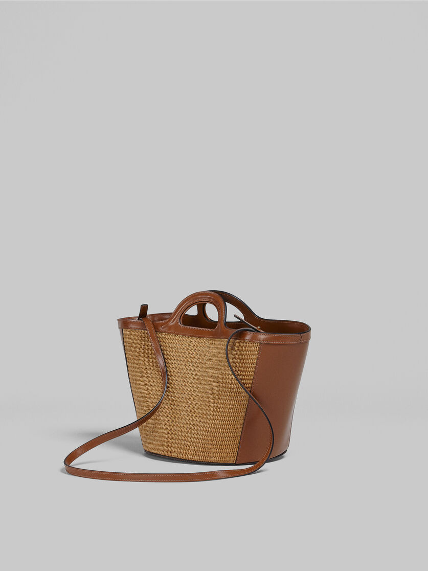 Tropicalia Small Bag in light blue leather and raffia-effect fabric - Handbag - Image 3
