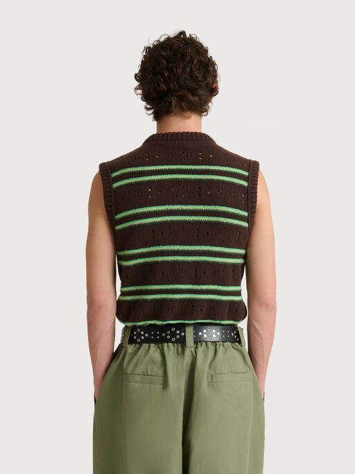 Brown cashmere vest with openwork knit - Pullovers