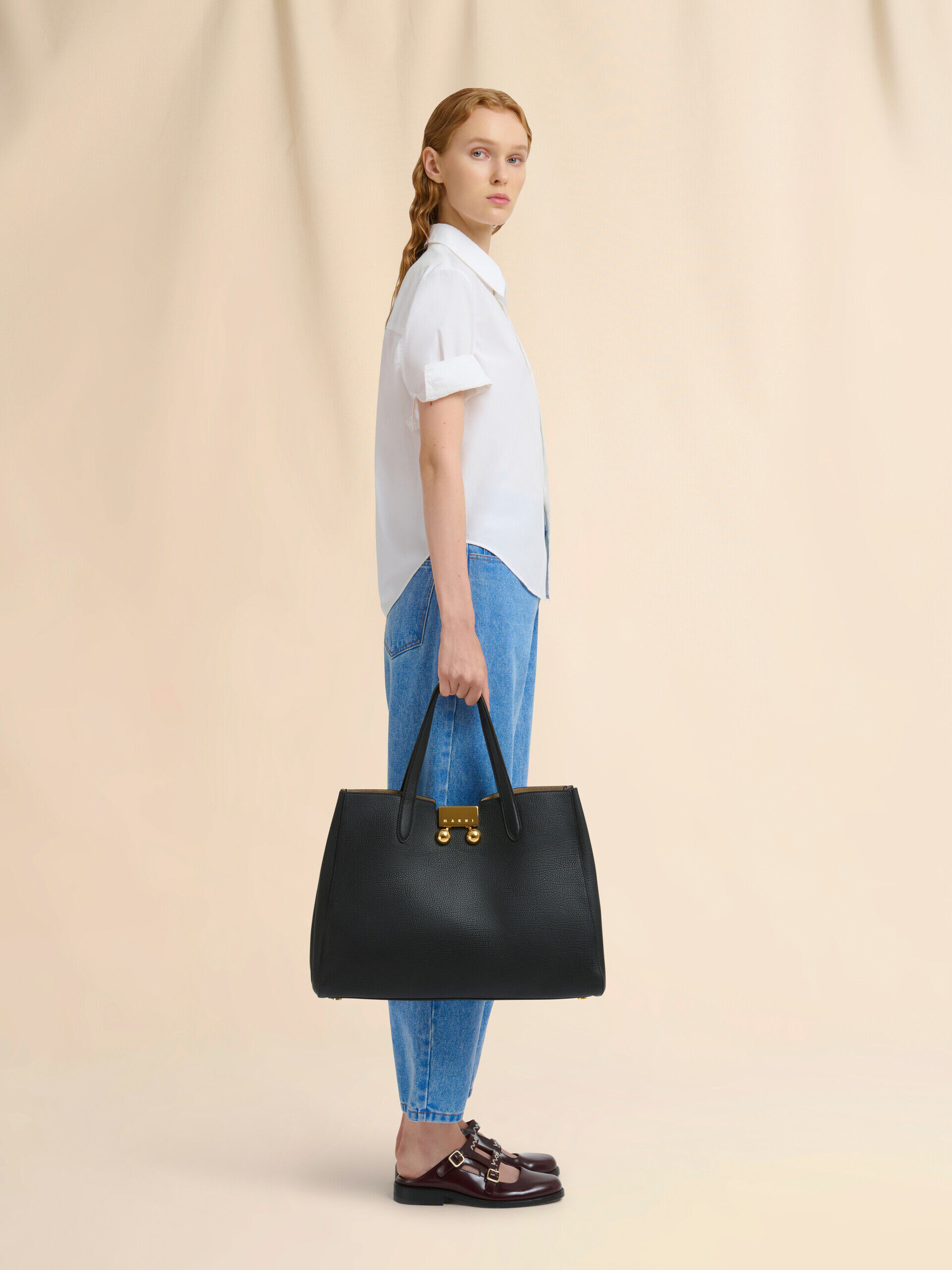 【関税送料込】☆MARNI☆ Trunkaroo Tote Handbag Black leather medium Trunkaroo Tote handBag | Marni