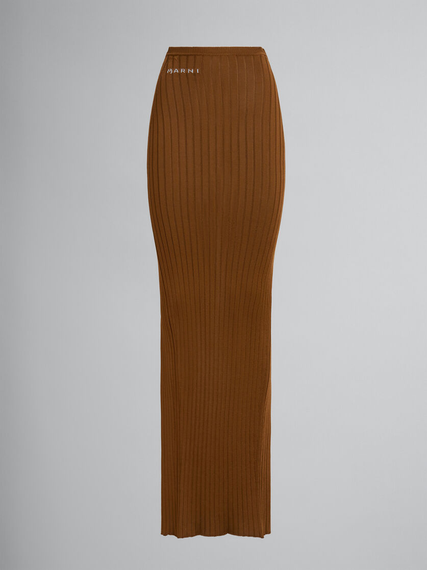 Jupe longue en viscose côtelée marron - Jupes - Image 1