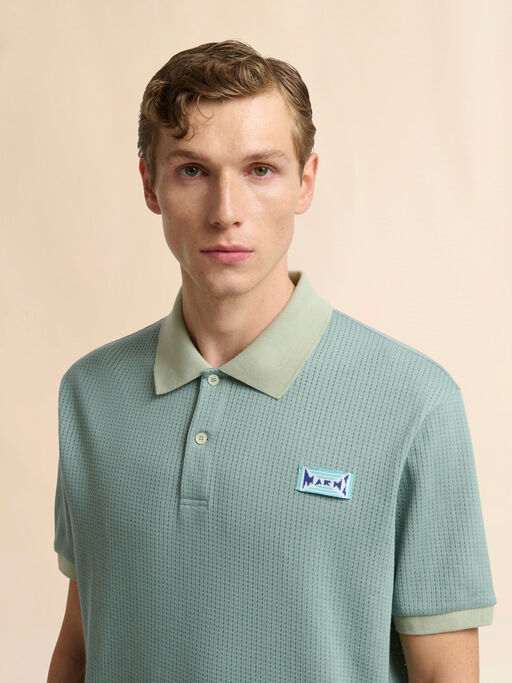 グリーン ジャカードモチーフのインターロックポロシャツ - シャツ