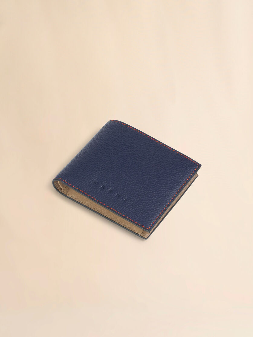 ブルー レザー製二つ折りウォレット、コントラストステッチ入り, Image 4