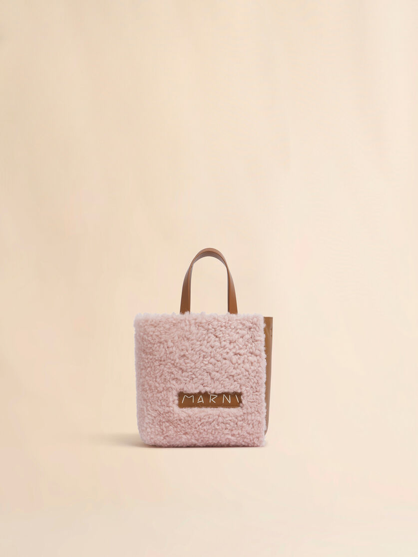 ブルー ベージュ シアリング＆レザー製 Museo ソフトミニバッグ - ショッピングバッグ - Image 1