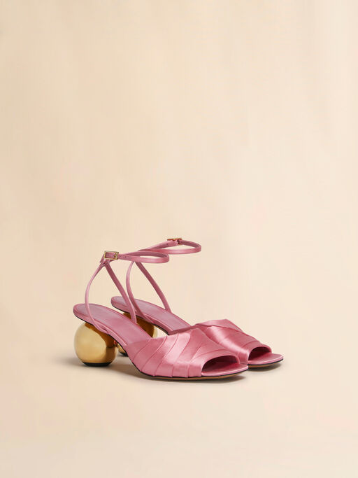 Rosa Sandalen aus Satin mit offener Zehe und Kugelabsatz - Sandalen