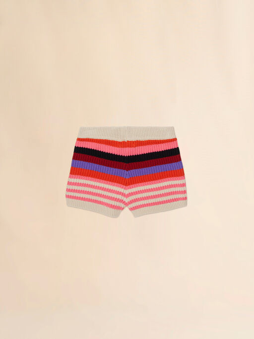 Culotte in maglia di cotone beige a righe - Pantaloni