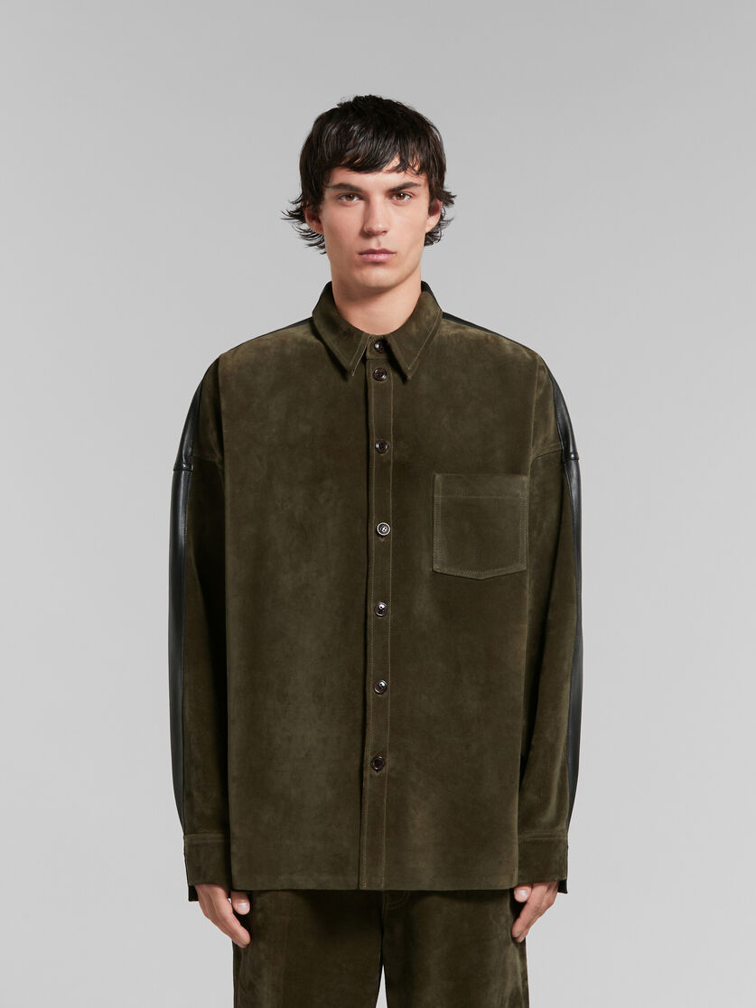 Camicia in suede verde con schiena in pelle nera - Camicie - Image 2
