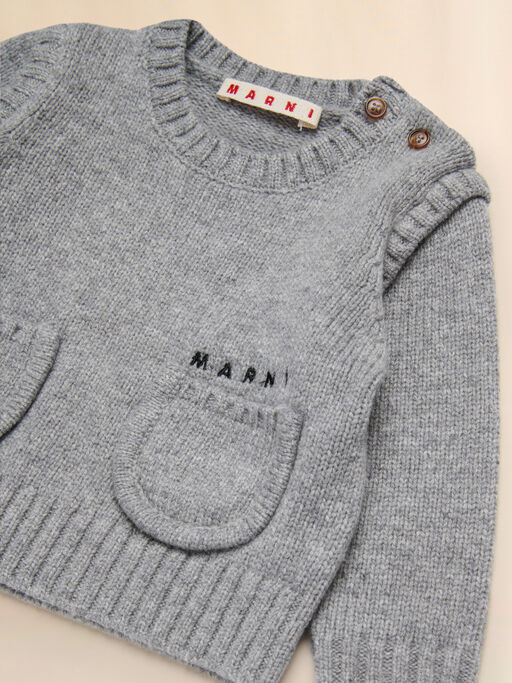 Grey melange wool-nylon jumper with pockets - Knitwear