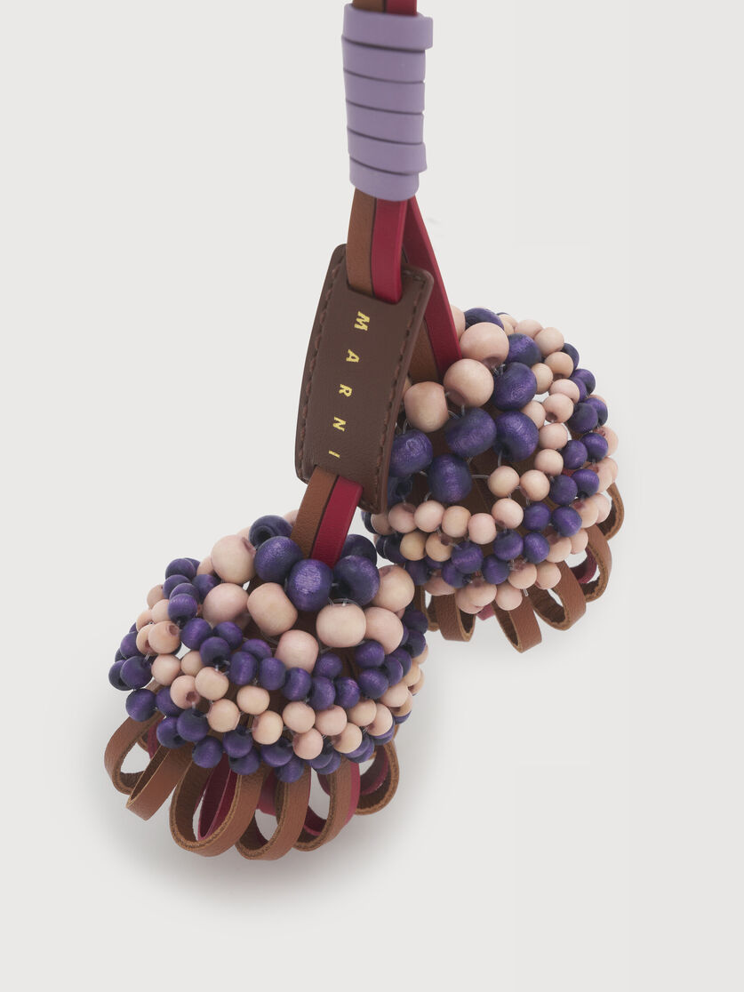 Brown and red leather keyring with wooden bead detail, Image 2