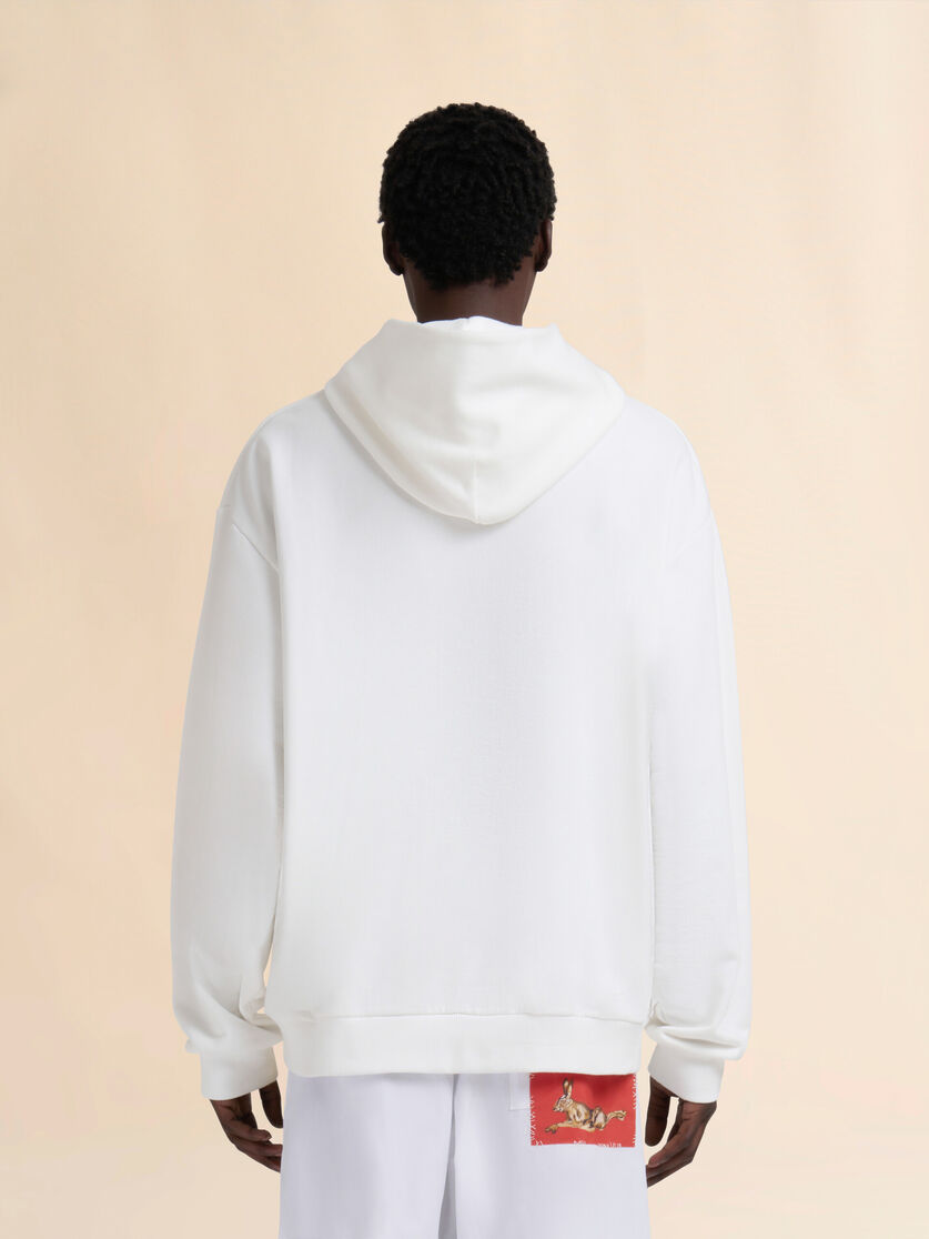 White cotton hoodie with wolf print - Sweaters - Image 3