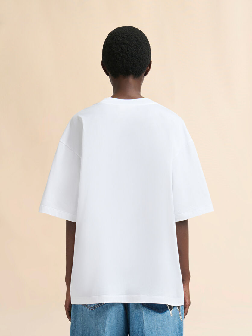 White cotton T-shirt with flower print - T-shirts - Image 3