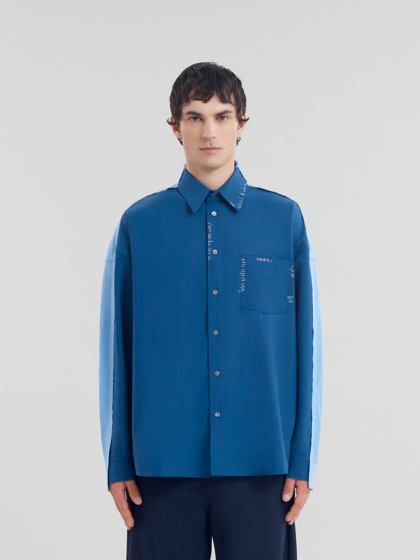 ブルー ウール製シャツ、コントラストバック | Marni