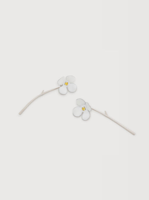White enamel daisy drop earrings - Earrings