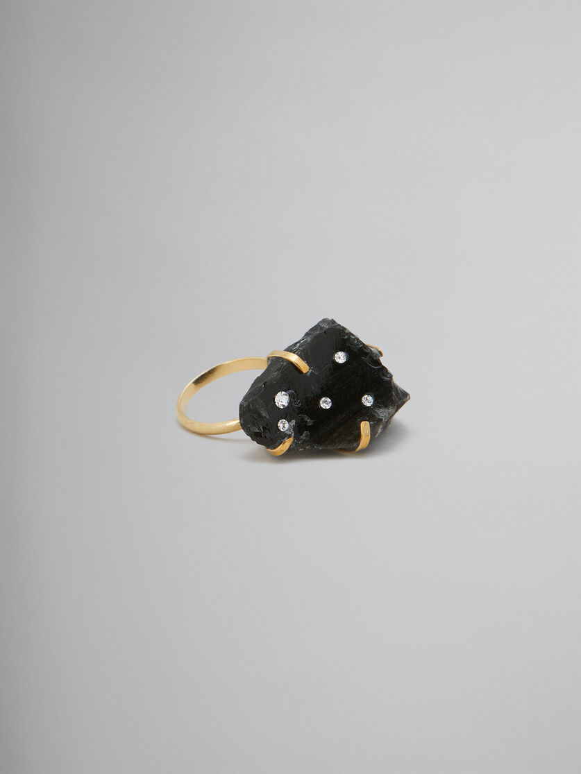 Black obsidian ring with rhinestone polka dots - Rings - Image 1