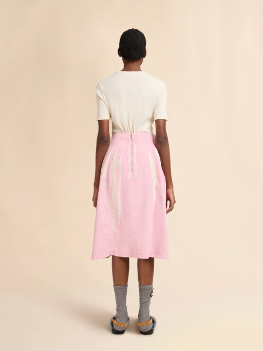 Blue screen-printed denim flared skirt - Skirts