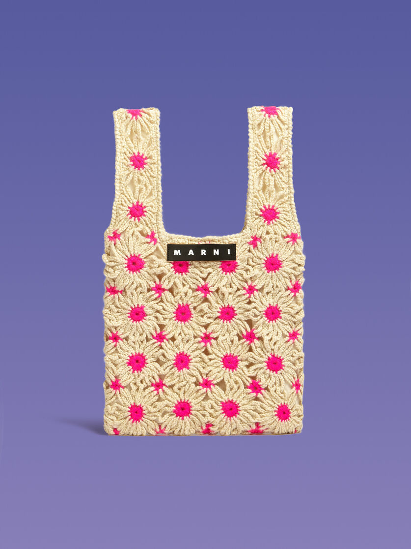 MARNI MARKET FISH bag in pink crochet - Shopping Bags - Image 1