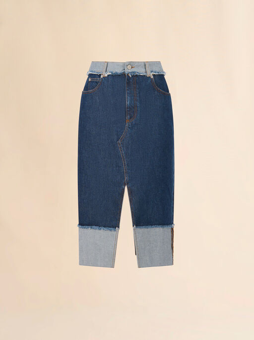 Blue denim inside-out midi skirt - Skirts