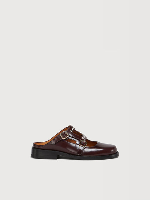 Mocassino sabot in pelle bordeaux con doppia fibbia - Sandali