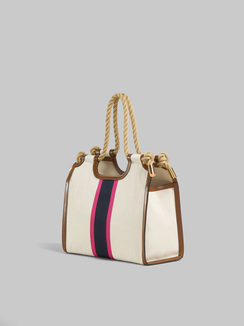 Cream canvas Marcel tote with striped tape - Handbag - Image 3