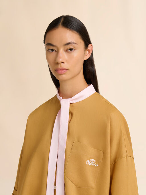 イエロー オーガンジーラミー タイネック付きシャツ - シャツ