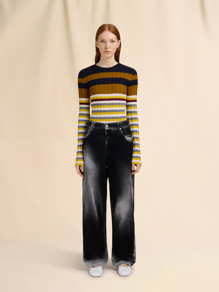 Black flocked denim jeans - Pants - Image 2