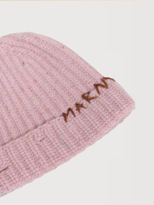 Pink Shetland wool beanie with Marni Mending - Hats