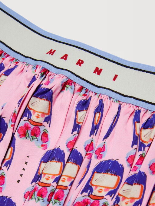 Pink viscose skirt with all-over goggle girl print - Skirts
