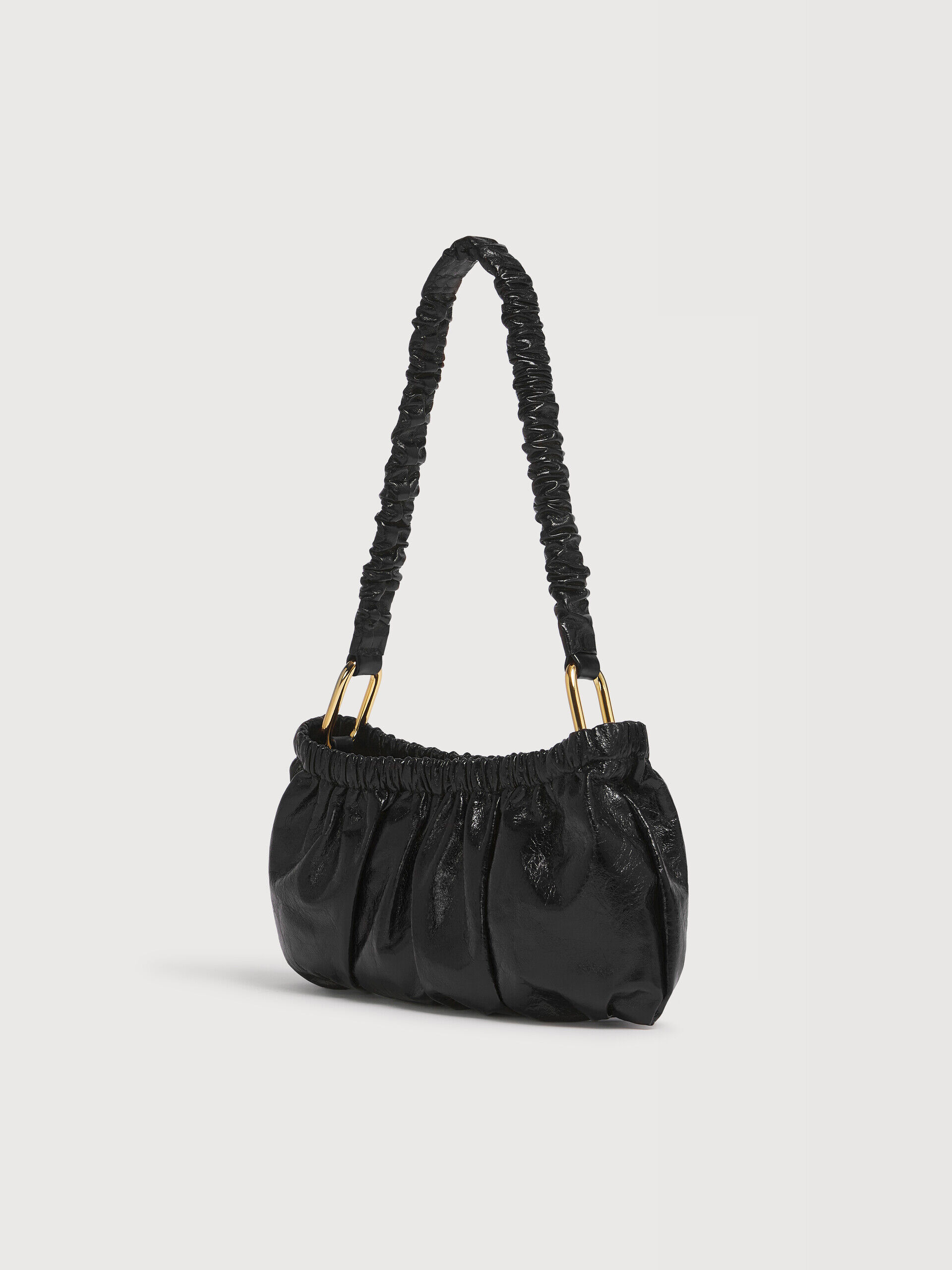 ブラック レザー ギャザー クラッチ | Marni