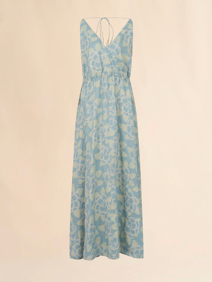 Maxikleid aus blauem Ramie mit Banjo-Print, Image 1