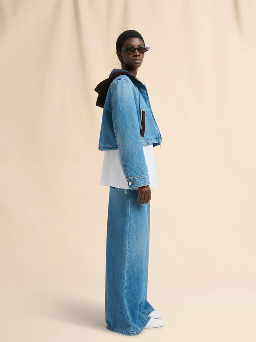 Blaue Denim-Hose mit Samtgürtel - Hosen