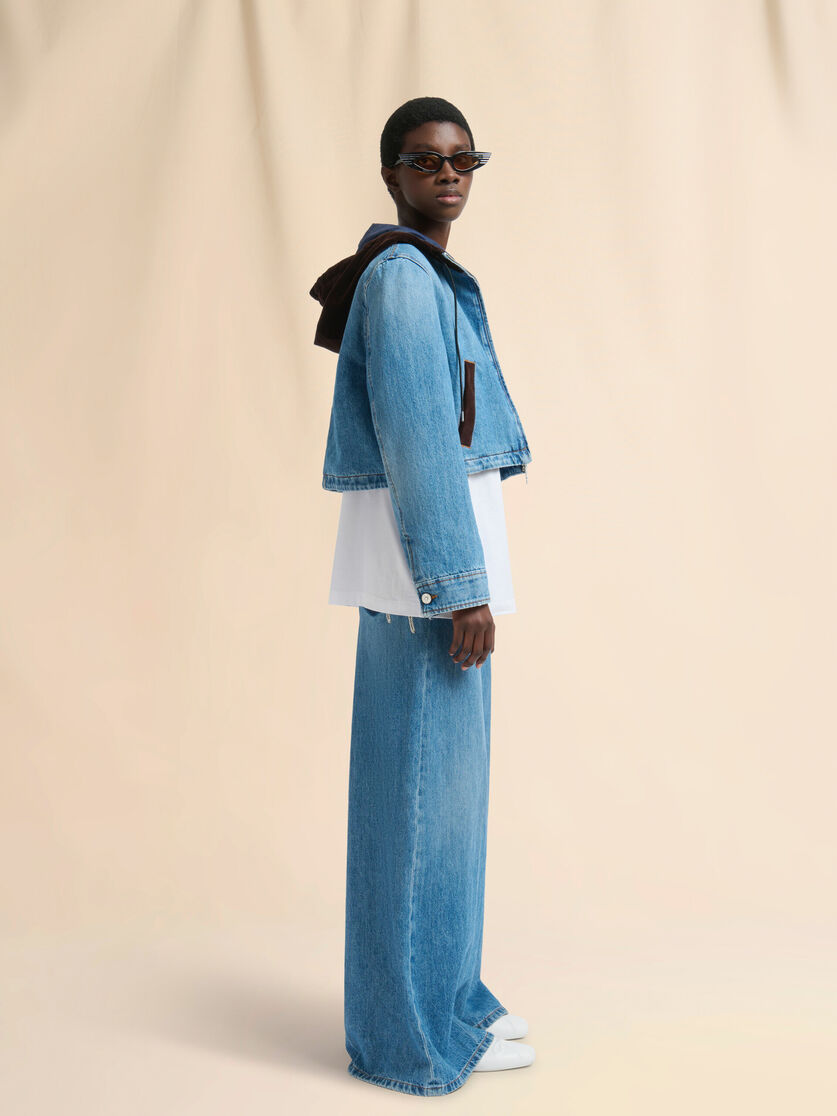 Blue denim trousers with velvet waistband - Pants - Image 5