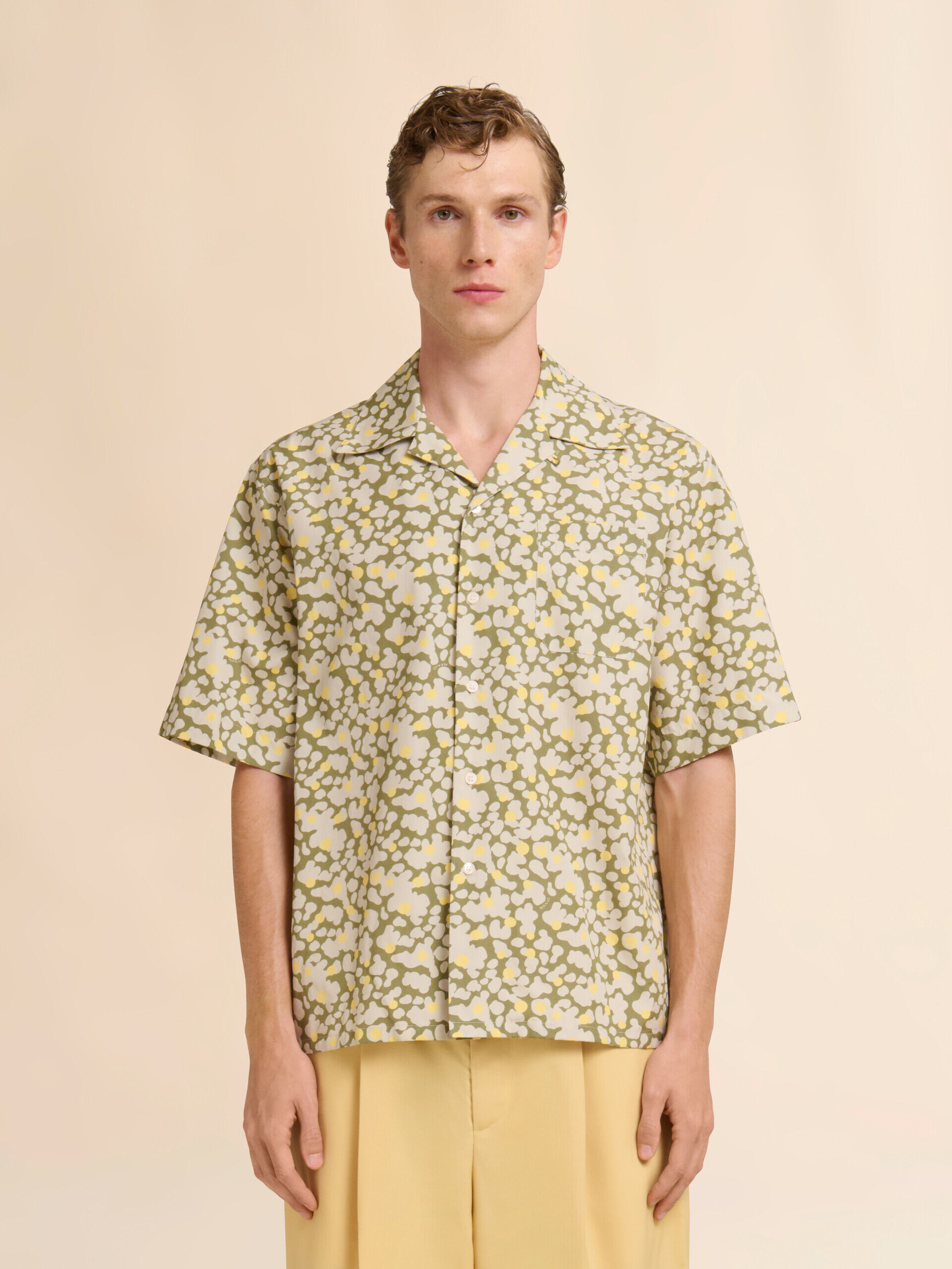 Green poplin bowling shirt with Vibrations print | Marni
