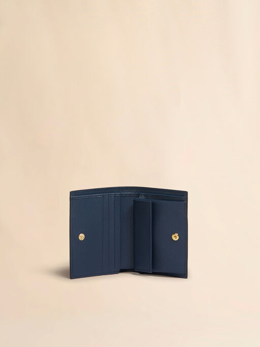 Orange cream and deep blue saffiano leather bi-fold wallet - Wallets