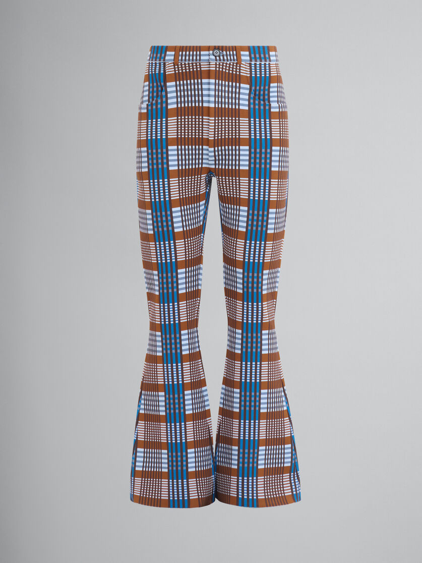 Pantalon en maille technique à carreaux bleus et marron - Pantalons - Image 1