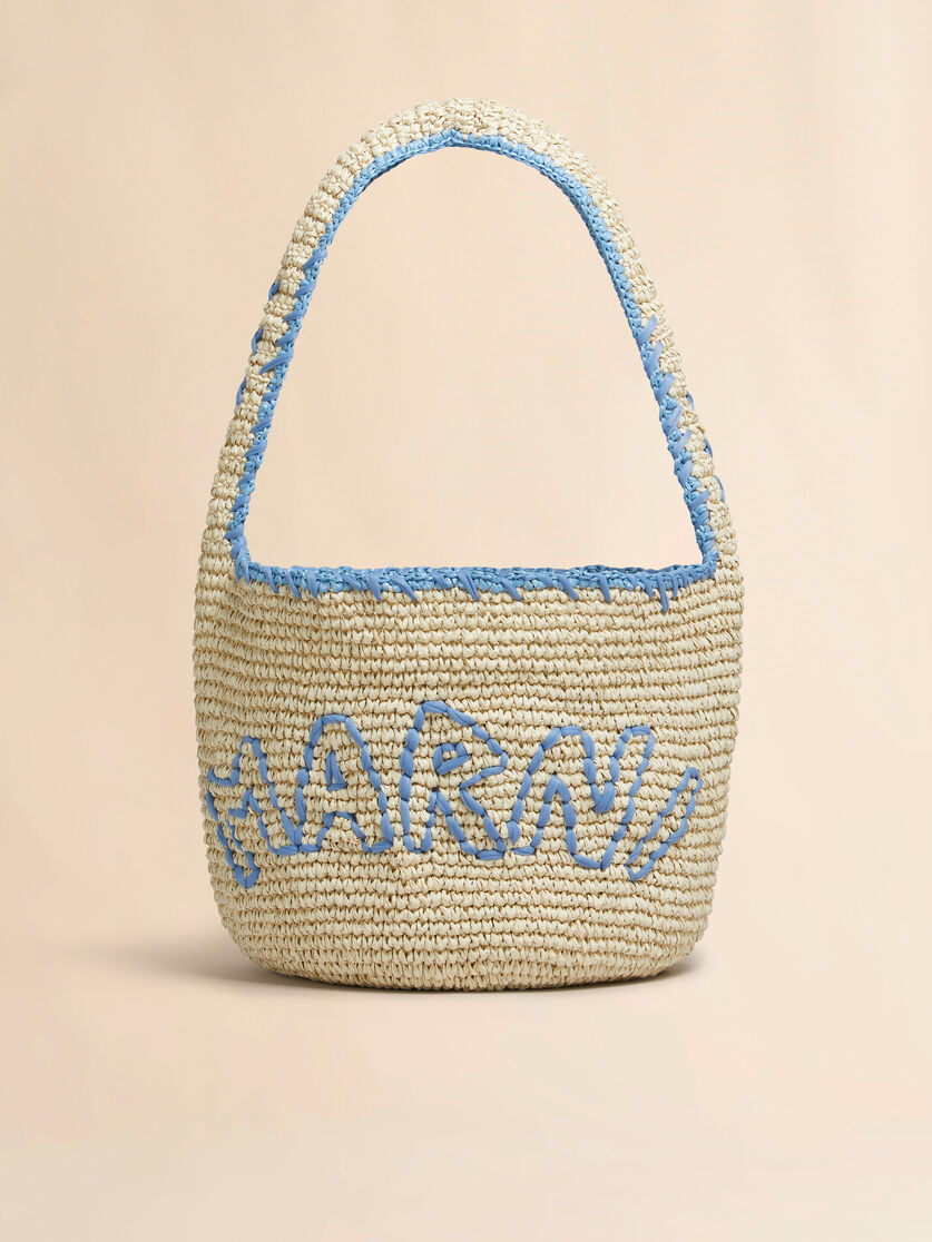 Natural raffia and blue Nassa medium hobo bag - Shoulder Bags - Image 1