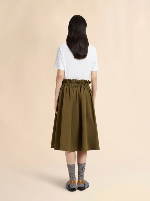 Green gabardine midi skirt with paperbag waist - Skirts