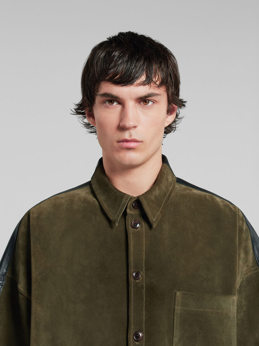 Green suede shirt with leather back - Shirts - Image 4