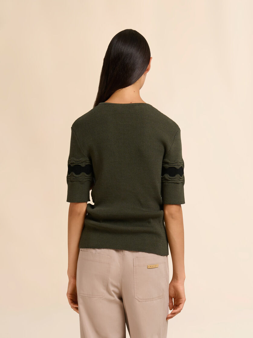 3Dウェーブディテール グリーン コットンジャンパー, Image 3