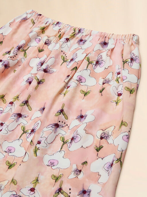 Pink viscose skirt with Ninfee print - Skirts