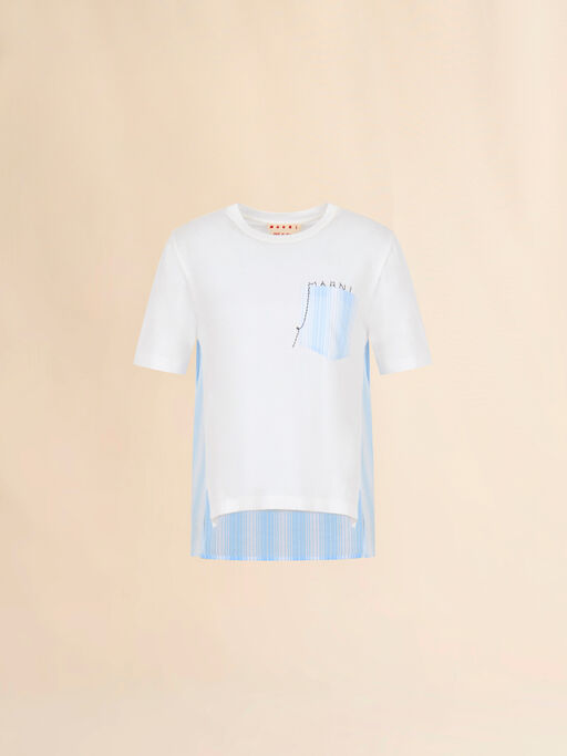 ホワイト バックはポプリンのコットンTシャツ - Tシャツ