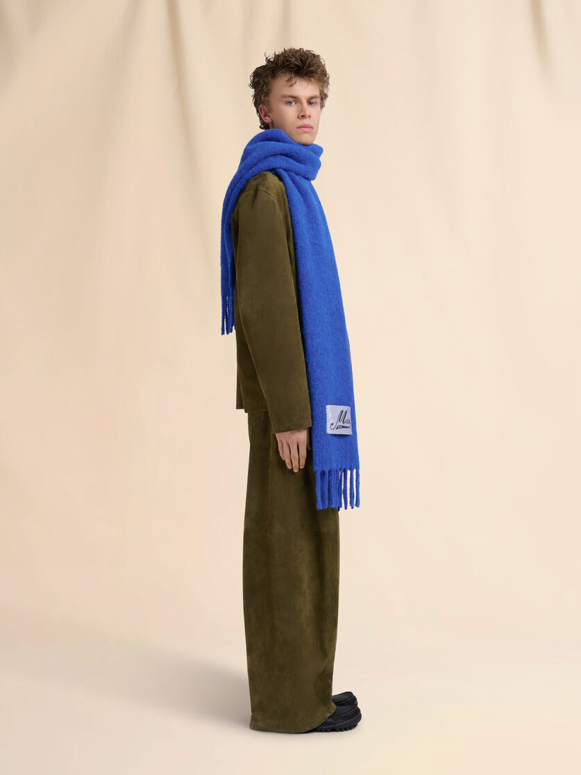 Light blue brushed alpaca scarf with fringes - Scarves - Image 2