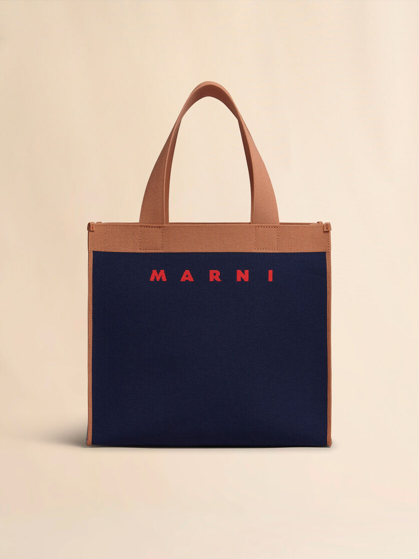 Blue and brown jacquard shopping bag - Shopping Bags - Image 1