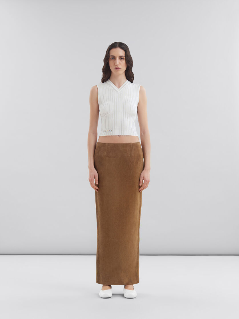 ブラウン スエードレザー製 ペンシルスカート - スカート - Image 2