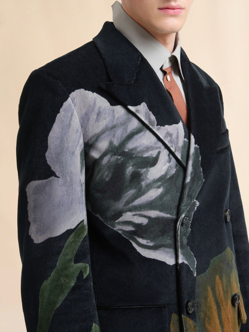Black velvet blazer with tulip print - Jackets - Image 4