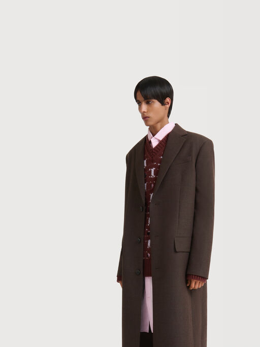 Beige wool super-longline coat - Coats