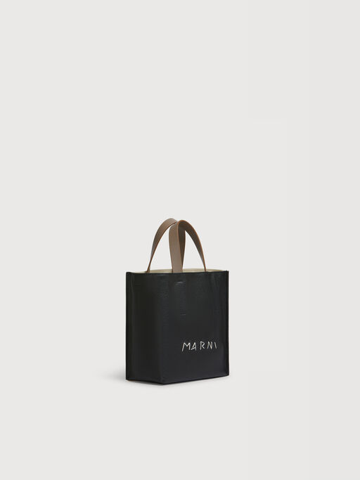 Museo Soft Mini Bag in black cream and brown leather with Marni Symbol embroidery - Shopping Bags