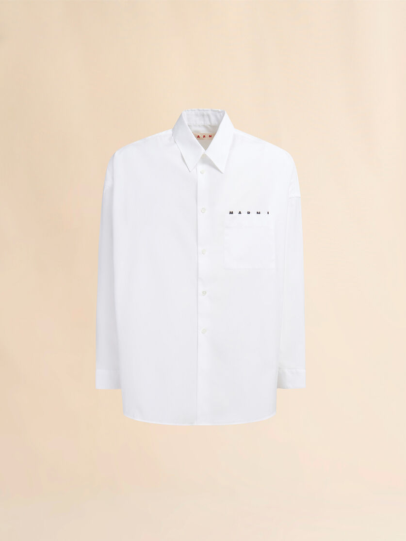 Light blue organic poplin shirt with peeping Marni logo - Shirts - Image 1