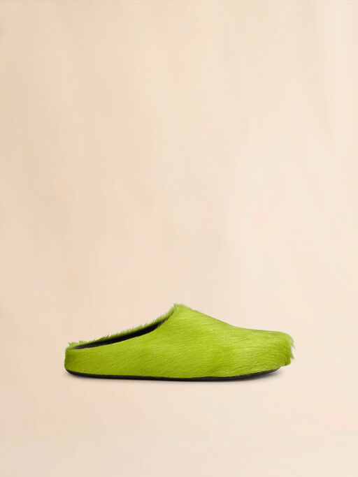 Green long haircalfskin Fussbett sabot - Clogs