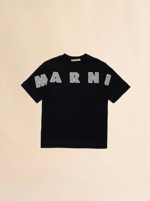 Black cotton T-shirt with embroidered logo - T-shirts