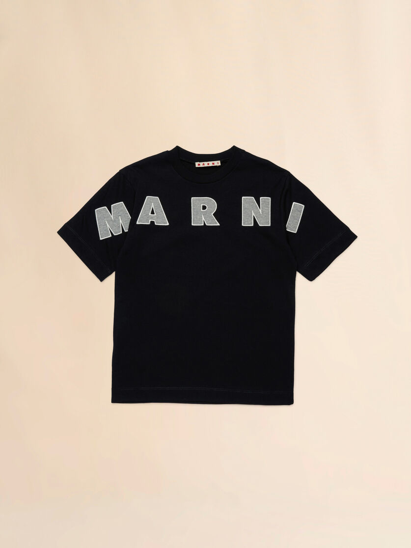 Beige cotton T-shirt with embroidered logo - T-shirts - Image 1
